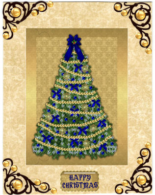 Blue and Gold Christmas Tree Envelope Card by Jan Barcelo