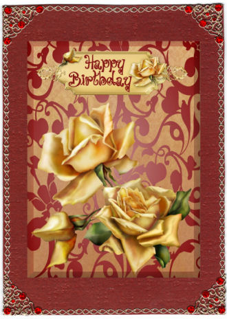 Yellow Roses on Wine Swirl with Decoupage by Jan Barcelo