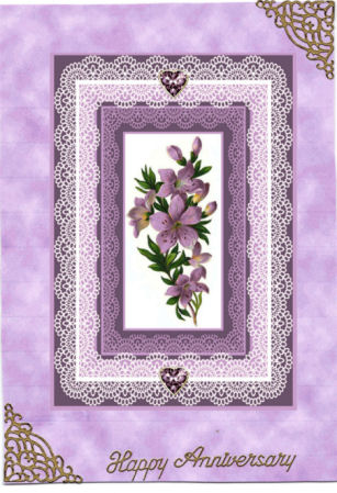 Lilac Flowers and Lace A4 Card Front by Jan Barcelo