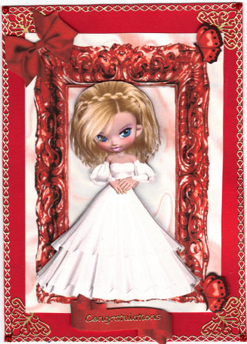 Pretty Lady in a White Dress in a Red Ornate Frame by Jan Barcelo