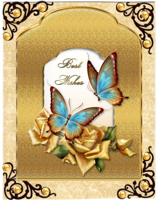 Blue Butterflies and Yellow Roses Scalloped Top Quick Card by Jan Barcelo