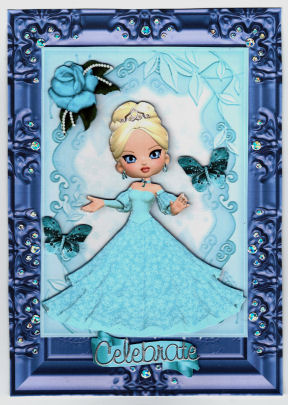 Pretty Lady in Turq Ball Gown in Floral Frame by Jan Barcelo