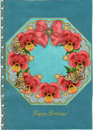 Red Pansy Teal Lace Octagon 8inch Picture Sheet by Jan Barcelo