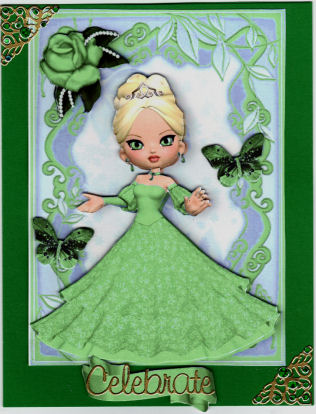 Pretty Lady in Green Gown with Rose by Jan Barcelo