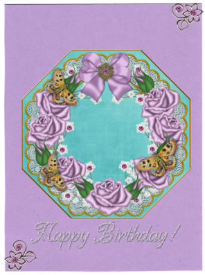 Lilac Roses Teal Lace Octagon 8inch Picture Sheet by Jan Barcelo
