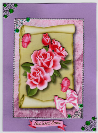 Pink Roses on a Scroll,with Butterflies by Jan Barcelo