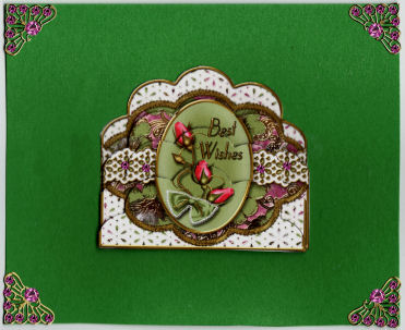 Green and Pink Rose Best Wishes Scallop Bottom Stacker by Jan Barcelo