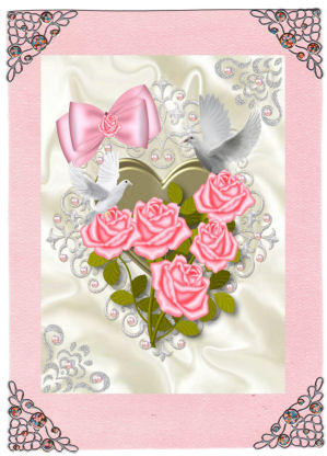 Pink Roses & White Doves, A4 by Jan Barcelo