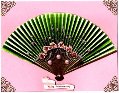 Peach Roses Fan & Stand Card by Jan Barcelo