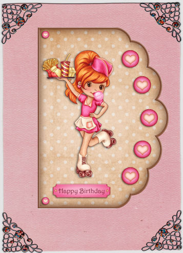 Roller Skate Girl in Pink - Scalloped Edge Card by Jan Barcelo