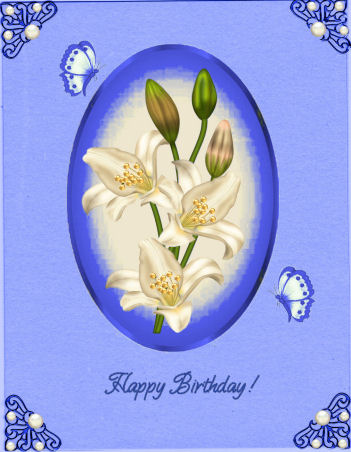 Lillies in Cream and Gold in Blue Oval Frame Toppers by Jan Barcelo