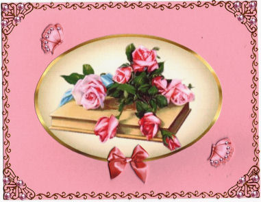 Pink Roses in Gold and Cream Oval Frame, Toppers by Jan Barcelo