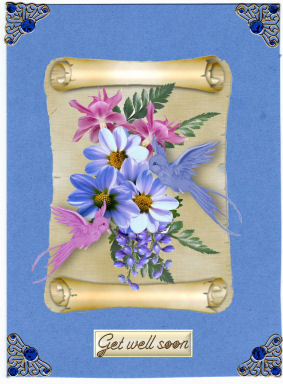 Flowers and Bluebirds on a Scroll by Jan Barcelo