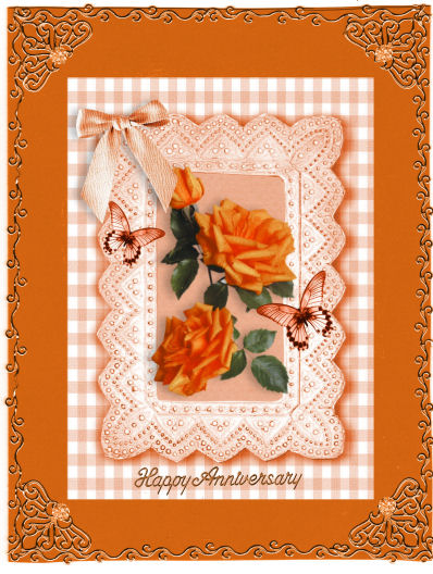 Orange Roses with Butterflies in Gingham Frame A4 by Jan Barcelo