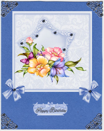 Floral Spray Decoupage Topper Blue by Jan Barcelo
