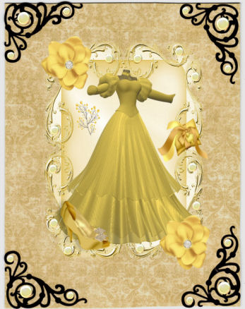Gold Vintage Dress, with Flowers & Shoes A4 by Jan Barcelo
