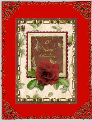Red Birthday Rose on Vintage Background by Jan Barcelo