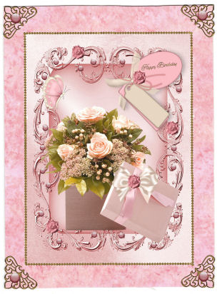 Flowers in a Gift Box in Floral Frame A4 by Jan Barcelo