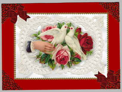 Roses and Doves on Vintage Lace by Jan Barcelo