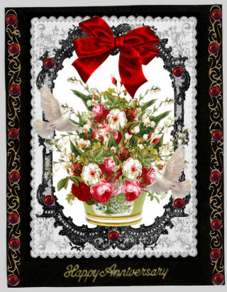 Beautiful Flowers with Doves in Lace Frame by Jan Barcelo