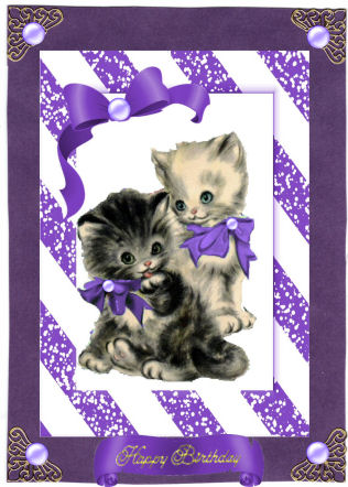 Cute Pair of Kitties with Purple Bow by Jan Barcelo