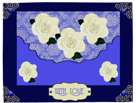 Cream Roses on Damask Envelope Card by Jan Barcelo