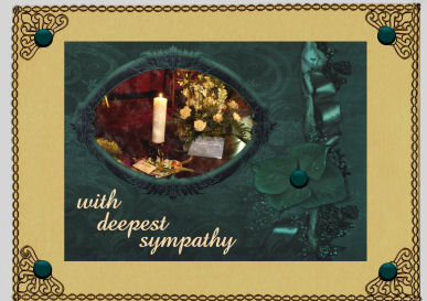 With Deepest Sympathy Dark Aqua with Candle and Flowers by Jan Barcelo