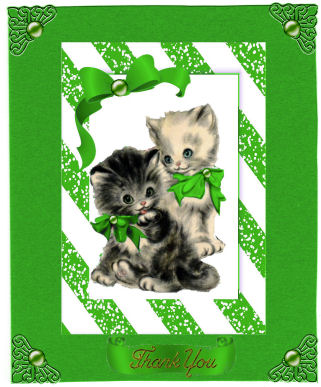Cute Pair of Kitties in Green Bow by Jan Barcelo