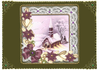 Church Lights on Plum Poinsettia 5in Scallop Bottom Stacker by Jan Barcelo