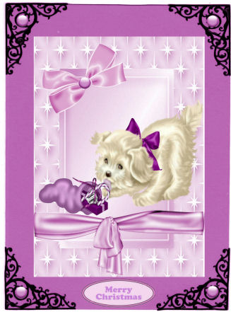 Cute in Pink Little Puppy with Pink Stocking in Star Frame by Jan Barcelo