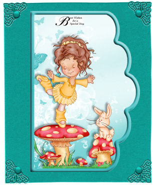 Not a Care Yellow Dress Scalloped Edge Curve Card by Jan Barcelo
