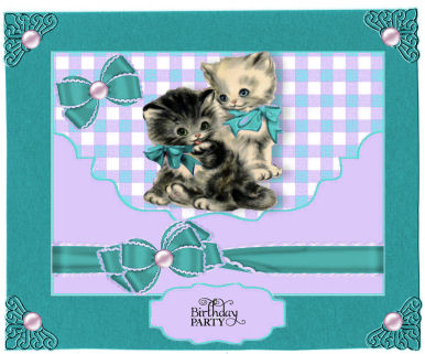 Cute Pair of Kitties with Turq Bow on a Scalloped Envelope by Jan Barcelo