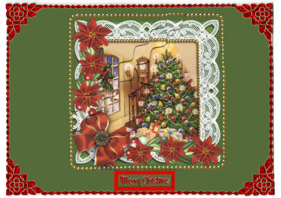 Christmas Tree Red Poinsettia 5in Scallop Triangle Stacker by Jan Barcelo