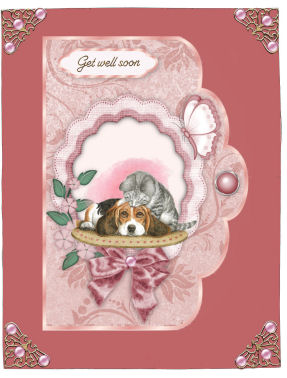 Floral Scrolls Scallop Edge Card Fronts in Rose and Pink by Jan Barcelo