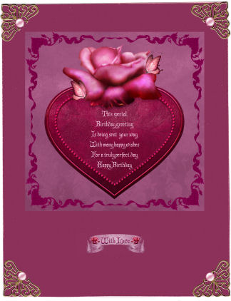 Birthday Rose & Heart with Bookmark & Heart by Jan Barcelo