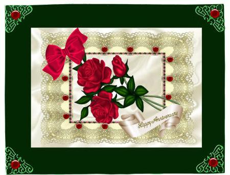 Beautiful Red Roses on Vintage Cream Lace with Bow A4 by Jan Barcelo