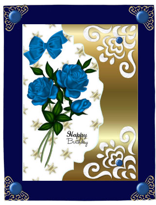 Blue Roses on Gold Scalloped Envelope by Jan Barcelo