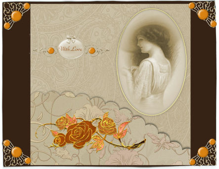 8x8 Vintage Lady with Gold Roses by Jan Barcelo