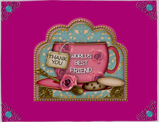 Worlds Best Friend Thank You Pink Cup 3D Decoupage Sheet by Jan Barcelo