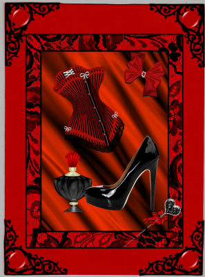 Red & Black Lace Corset - Blank Card by Jan Barcelo
