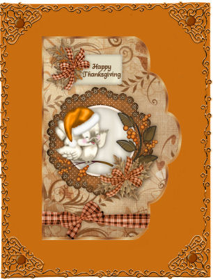 The Thanksgiving Sparrow Scallop Card Front and Decoupage by Jan Barcelo