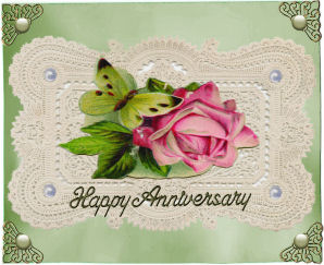 Elegant Pink Rose & Butterfly on Ecru Lace Background by Jan Barcelo
