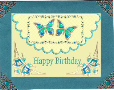 Pretty Blue/turq Butterflies on Scalloped Envelope by Jan Barcelo