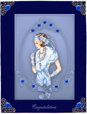Delightful Deco in Blue Card Front with Decouapge by Jan Barcelo
