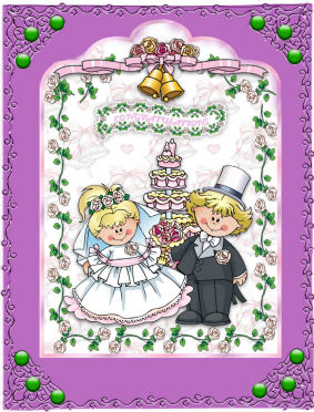 Cute Wedding Couple Scallop Top Card Front by Jan Barcelo