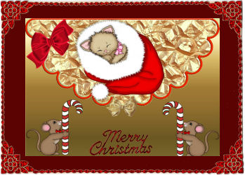Little Kitty in Santa Hat with Mice.scalloped Envelope by Jan Barcelo