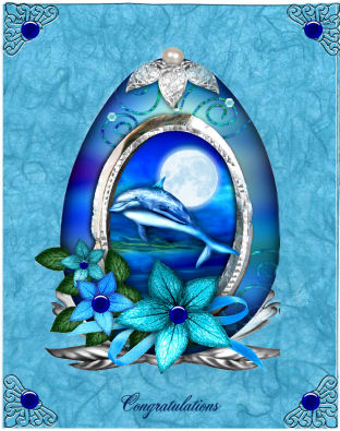 Dolphin Moon Among the Flowers Easter Egg Shaped Cut & Fold by Jan Barcelo