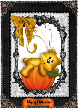 Cute Bear Sleeping on a Pumpkin in Lace Frame by Jan Barcelo