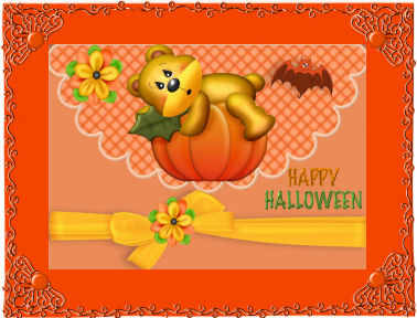 Cute Bear Sleeping on a Pumpkin Scalloped Envelope by Jan Barcelo