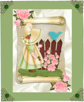 Little Bonnet Girl with Blue Bird and Roses A4 by Jan Barcelo